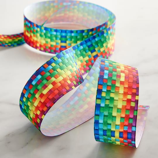 12 Pack: 1.5" x 3yd. Grosgrain Wired Rainbow Weave Ribbon by Celebrate It®